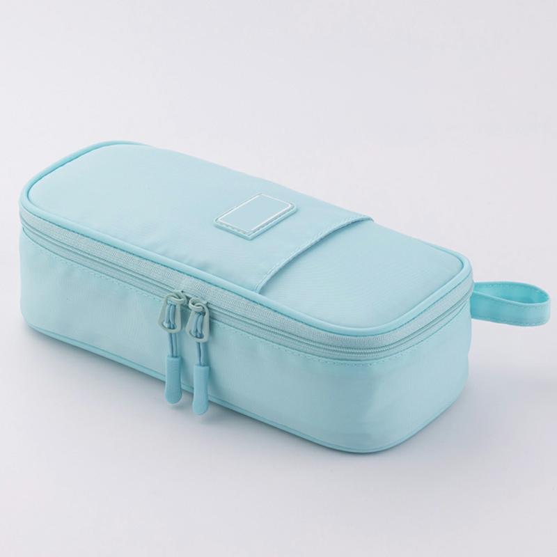 Large Capacity Double Pencil Bag Simple Girls Junior High School Students Portable Stationery Box Light Blue  |  Desk Supplies Desk Supplies Black