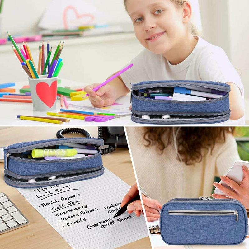 Large Capacity Pen Storage Bag Canvas Pouch Pencil Stationery Case Holder For School Office Blue  |  Desk Supplies Desk Supplies Black