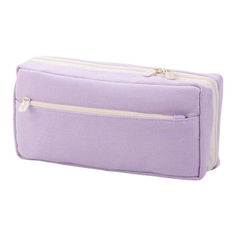 Large Capacity Pencil Bag Pouch College Student Office Simple Stationery Bag Back To School Gifts Purple  |  Desk Supplies Desk Supplies Beige