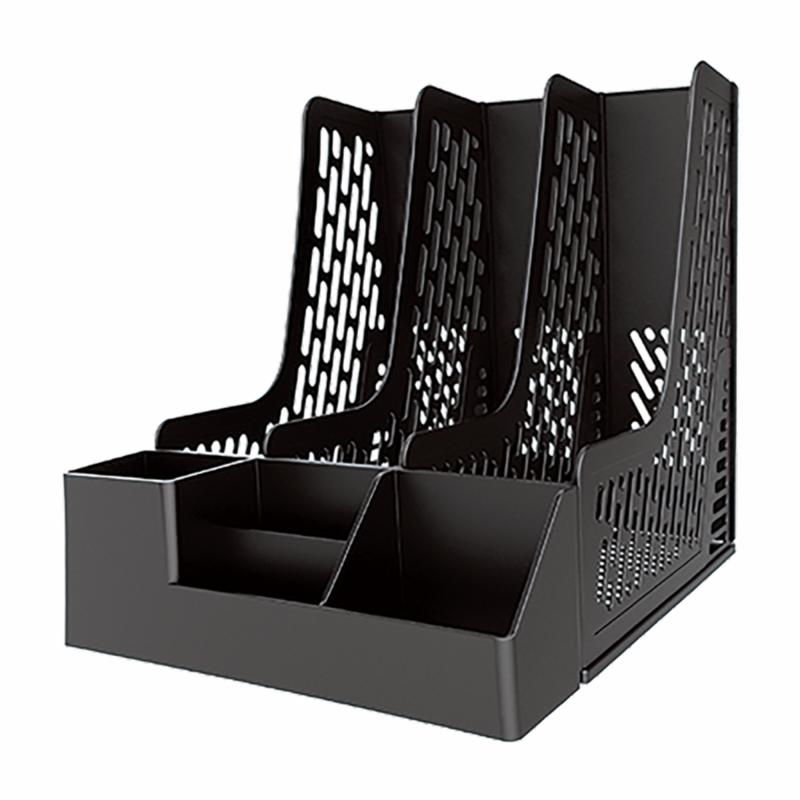 Magazine Rack 3 Pieces Attached With Organiser Black  |  Desk Supplies Desk Supplies Desk Supplies