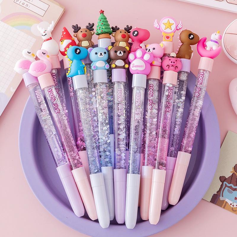 Manufacturer Sells Kawaii Flash Neutral Pen Girl Cute Flash Liquid Sand Flash Pen Plastic Promotional Gift Ballpoint Pen Yellow  |  Writing Instruments Writing Instruments Writing Instruments