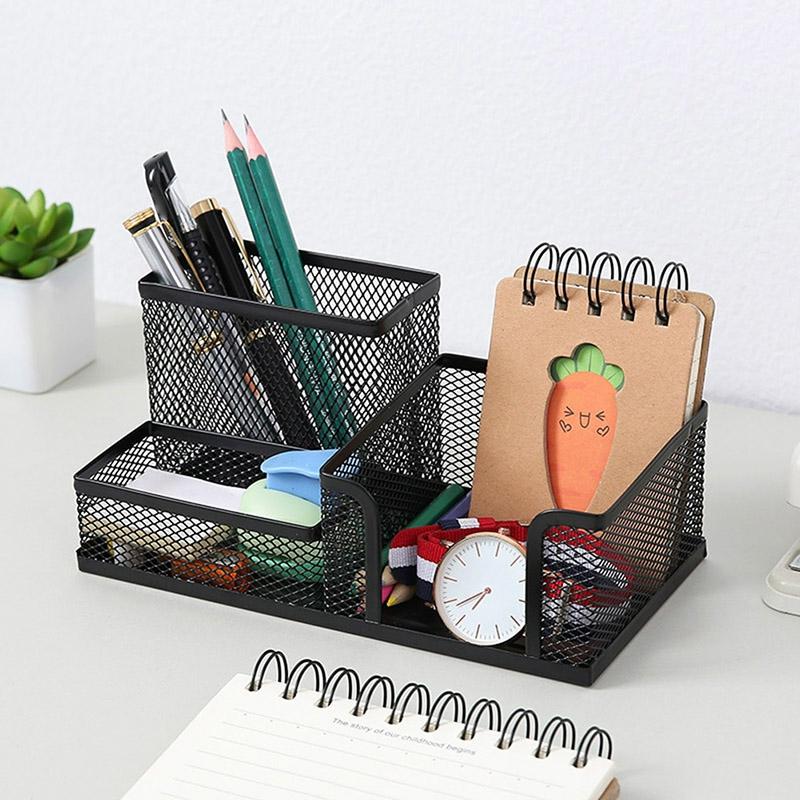 Metal Desktop Pen Holder Office Storage Box Pencil Desk Mesh Organizer  |  Desk Supplies Desk Supplies Desk Supplies