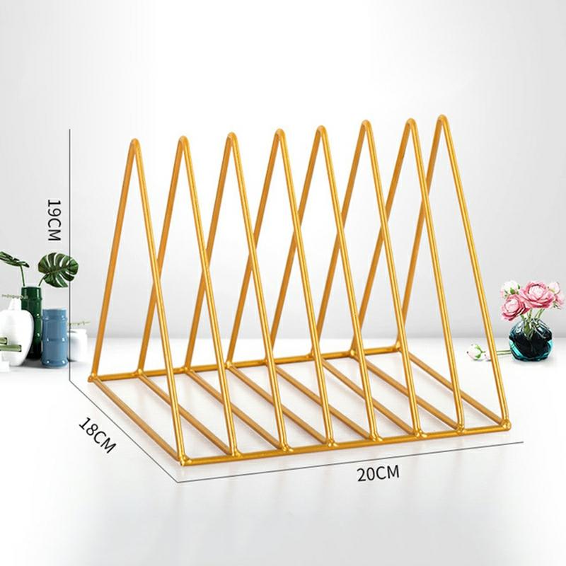 Metal Magazine Rack Triangle Bookshelf Wrought Iron Magazine Holder Desktop Storage Decorative Book Stand Gold,Small  |  Files & Folders Files & Folders Black