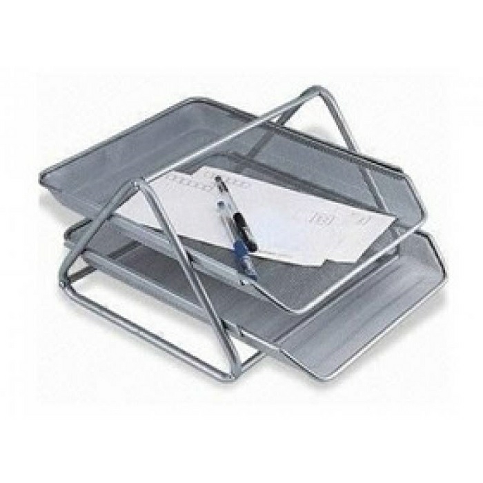 Metal Mesh 2 Tier Document Tray Silver  |  Desk Supplies Desk Supplies Desk Supplies