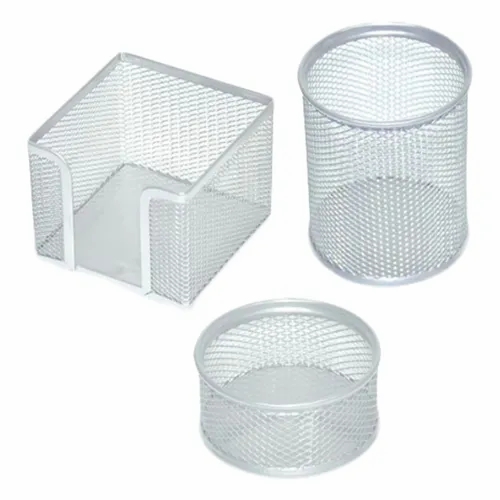 Metal Mesh Pen Holder Round Silver  |  Desk Supplies Desk Supplies Desk Supplies