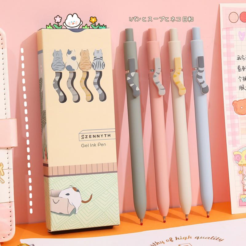 Morandi Signature Pen Creative Cartoon Cat Tail Shape Neutral Pen Student Stationery Gel Pen Black 0.5Mm Cute Cat  |  Writing Instruments Writing Instruments Cute Cat