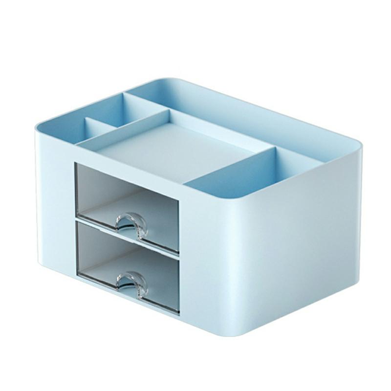 Multi-Grid Pen Holder Stationery Organiser Multifunction Desktop Storage Box For Office School Home Iceberg Blue  |  Desk Supplies Desk Supplies Desk Supplies