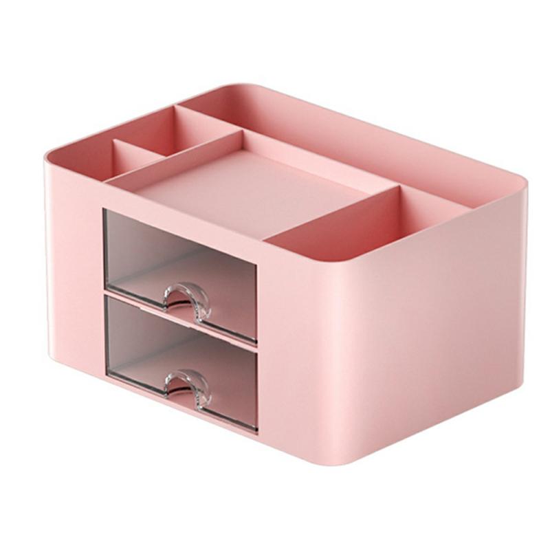 Multi-Grid Pen Holder Stationery Organiser Multifunction Desktop Storage Box For Office School Home Sakura Pink  |  Desk Supplies Desk Supplies Desk Supplies