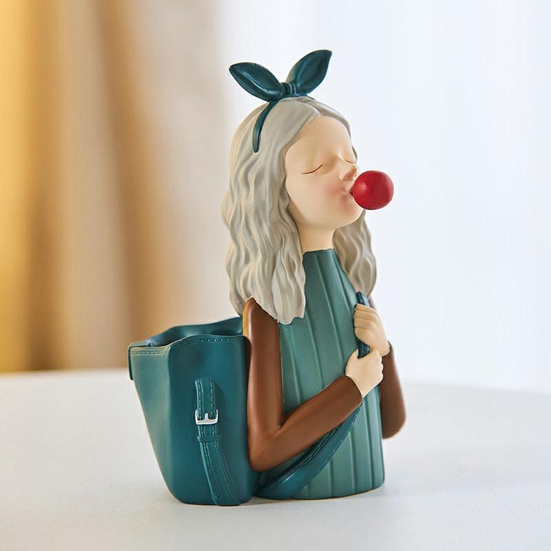 Multifunctional Cute Girl Blowing Bubbles Pen Holder Accessories For Home Office Storage Green,Backpack Girl  |  Desk Supplies Desk Supplies Backpack Girl