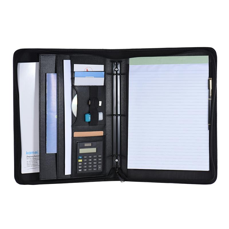 Multifunctional Professional Business Portfolio Padfolio Folder Document Case Organizer A4 Pu Leather Zippered Closure Loose-Leaf Loop With Calculator Business Card Holder Memo Note Pad  |  Files & Folders Files & Folders Files & Folders