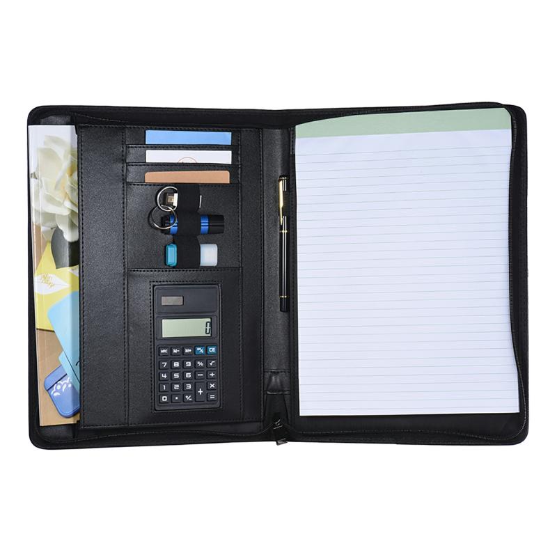 Multifunctional Professional Business Portfolio Padfolio Folder Document Case Organizer A4 Pu Leather Zippered Closure With Calculator Card Holder Memo Note Writing Pad  |  Files & Folders Files & Folders Files & Folders