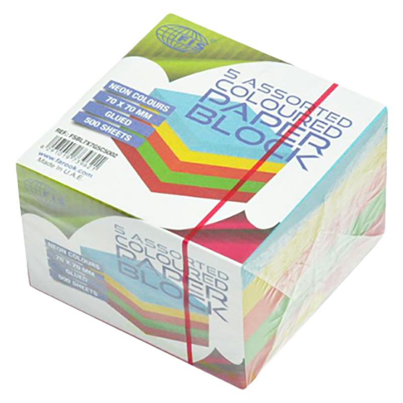 Neon 5 Color Glued Paper Block Fsbl7X7G5C5002 500 Sheets  |  Writing Material Writing Material Writing Material