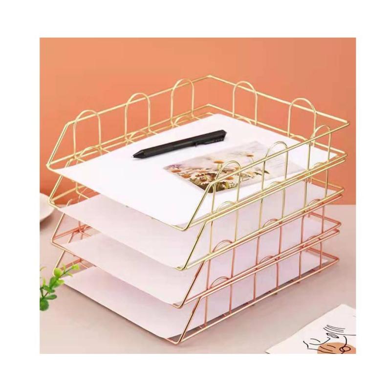 New Unique Design Desktop A4 File Tray Rose Gold Metal Wire Document Holder Desk Organizer For Office Storage Organization  |  Files & Folders Files & Folders Files & Folders