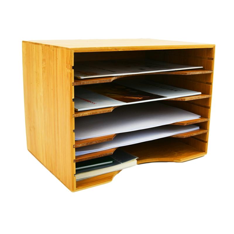 Office Bamboo Wood File Organizer Tray With Adjustable Dividers  |  Files & Folders Files & Folders Files & Folders