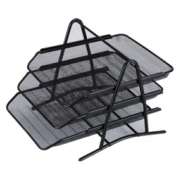 Office Desktop Black Metal Wire Mesh 3-Tier Paper Tray Stackable File Tray  |  Files & Folders Files & Folders Files & Folders