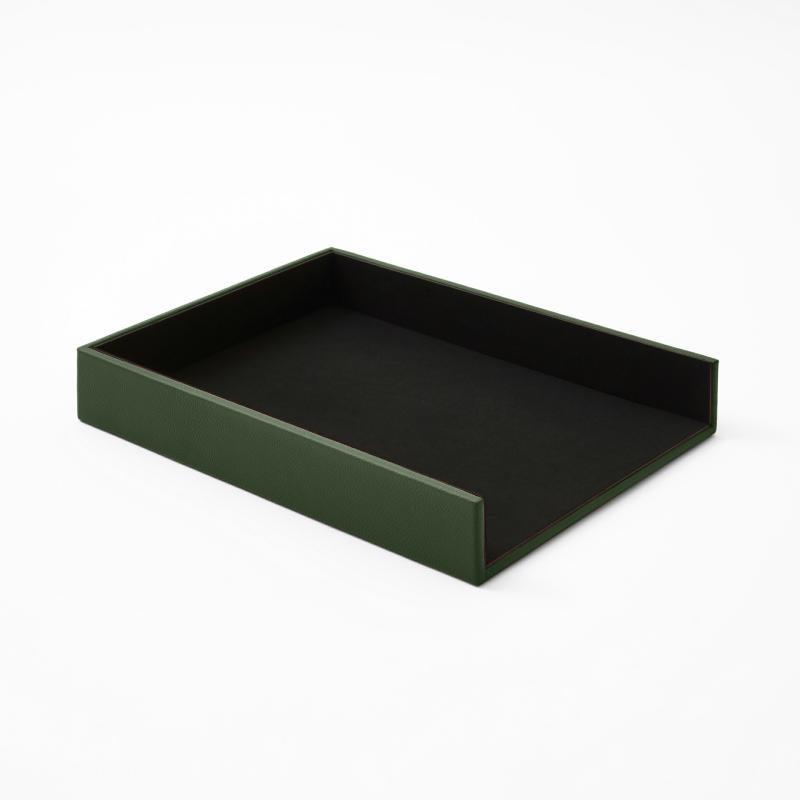 Office File Tray Real Leather Green Cm 32X24 H5 Internal Covering Of Microfibre Made In Italy  |  Files & Folders Files & Folders Files & Folders