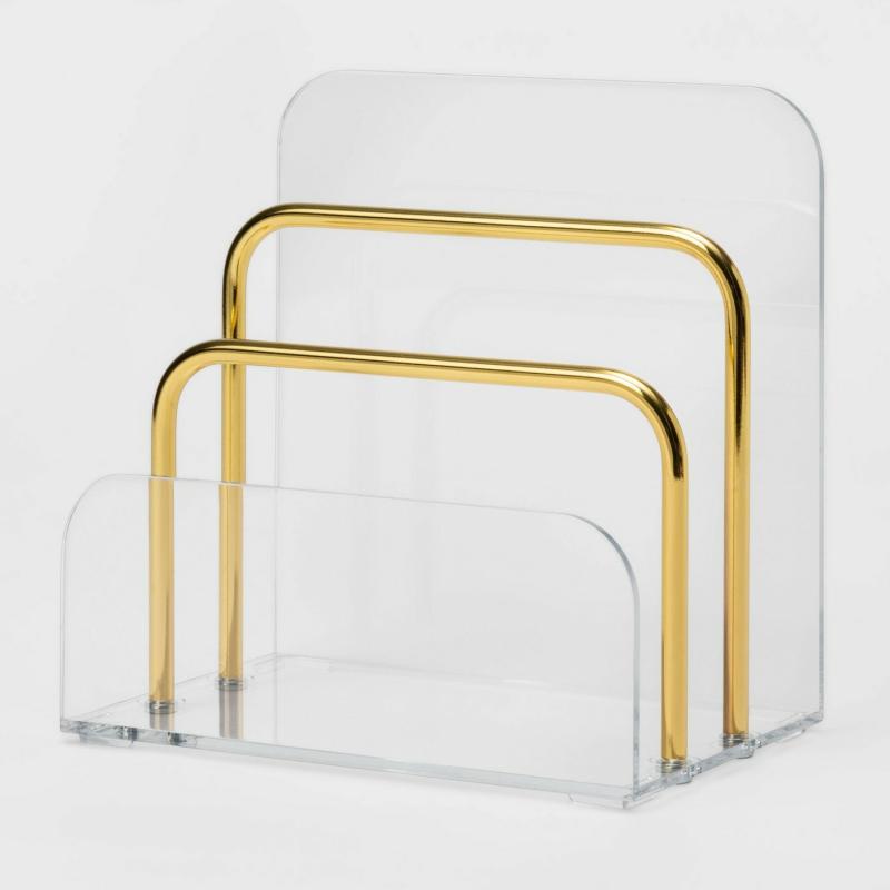 Organizer Tray Office Letter Organizer Holder Clear Acrylic With Gold Stand Amazon Hot Selling Office Home School Letter Holder  |  Files & Folders Files & Folders Files & Folders