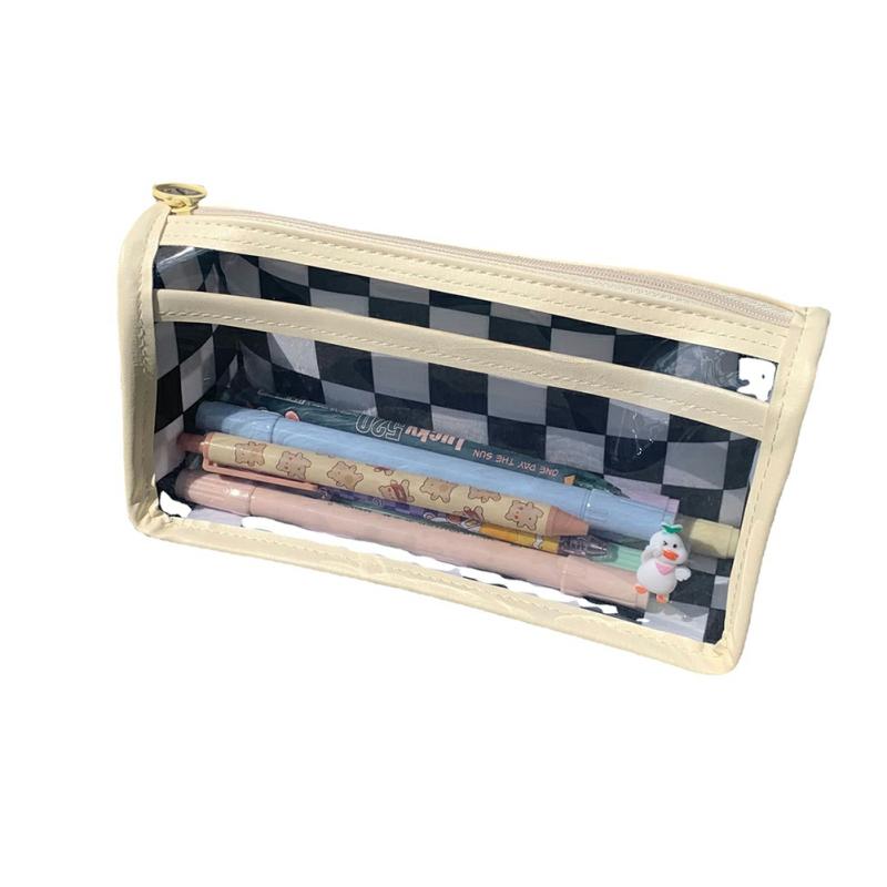 Pencil Case Large Capacity Checkerboard Clear Pencil Cases For Boys Girls Teens Student School Office Supplies Black White  |  Desk Supplies Desk Supplies Black White