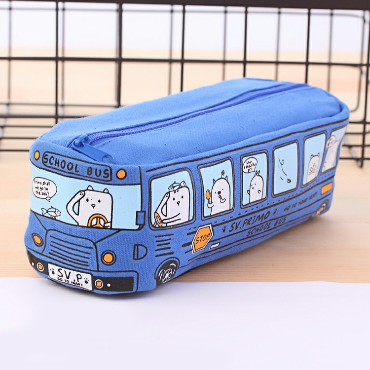 Pencil Case Student Stationery Small Animal Bus And’s Canvas Stationery Box Blue  |  Writing Instruments Writing Instruments Blue