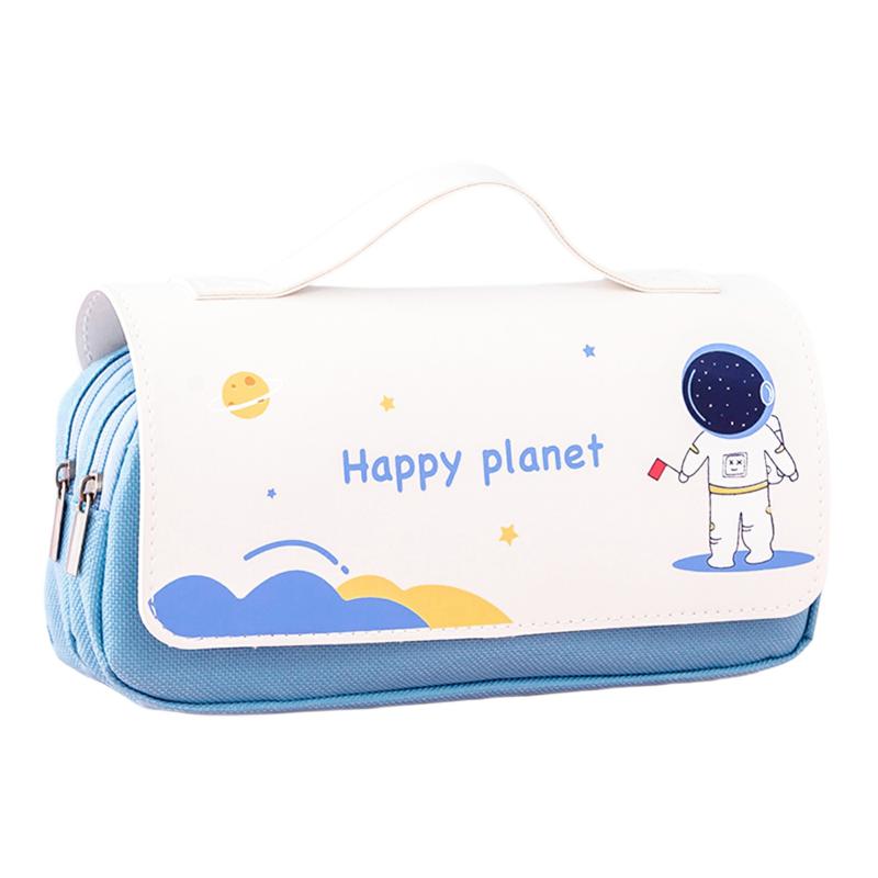 Portable Cartoon Pencil Case Multipurpose Large Capacity Stationery Storage Bag For Boys Girls Spaceman-Blue  |  Desk Supplies Desk Supplies Desk Supplies