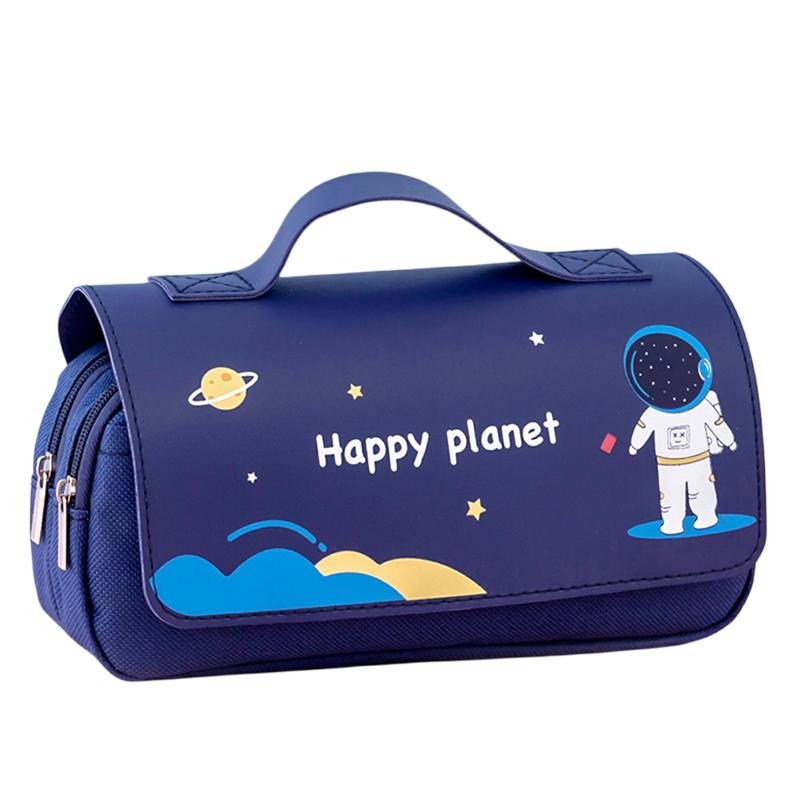 Portable Cartoon Pencil Case Multipurpose Large Capacity Stationery Storage Bag For Boys Girls Spaceman-Navy Blue  |  Desk Supplies Desk Supplies Desk Supplies