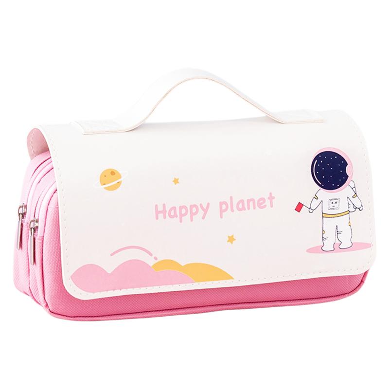 Portable Cartoon Pencil Case Multipurpose Large Capacity Stationery Storage Bag For Boys Girls Spaceman-Pink  |  Desk Supplies Desk Supplies Desk Supplies