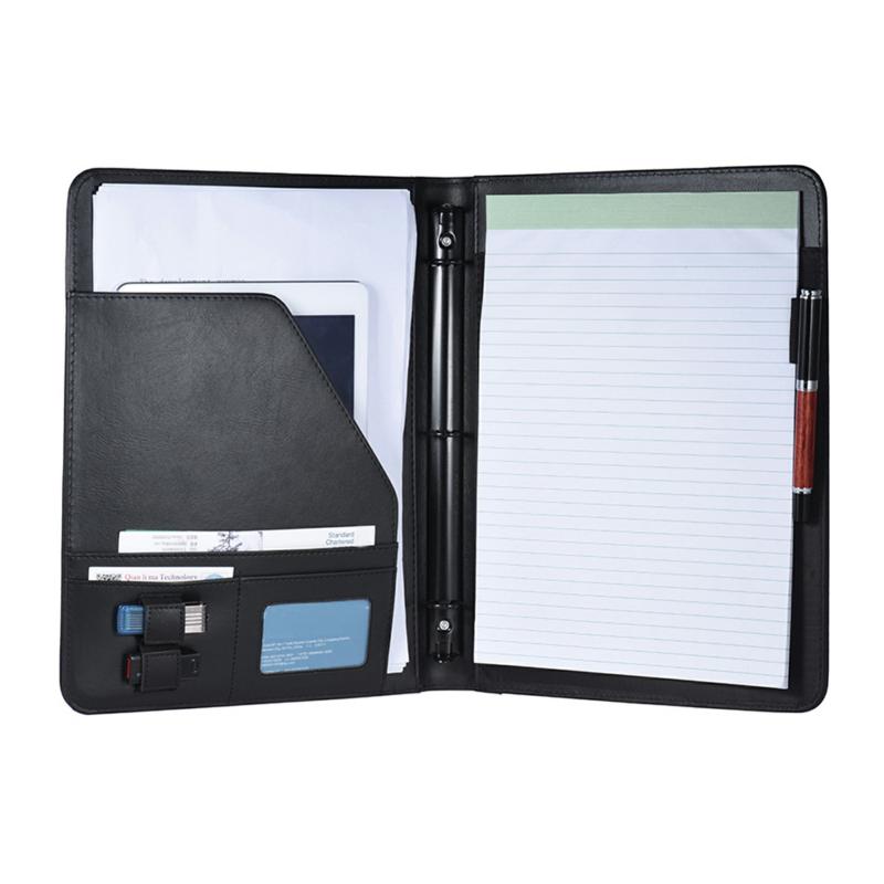 Professional Business Portfolio Padfolio Folder Document Case Organizer A4 Pu Leather With Business Card U Flash Disk Holder Memo Note Pad Loose-Leaf Loop  |  Files & Folders Files & Folders Files & Folders