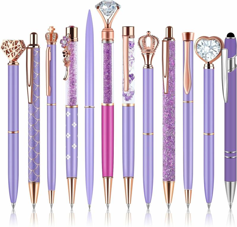 Purple Ballpoint Pens, Mother’s Day Gift Crystal Diamond Pens Retractable Glitter Fancy Pens Wedding Home Stationery Supplies  |  Writing Instruments Writing Instruments Writing Instruments