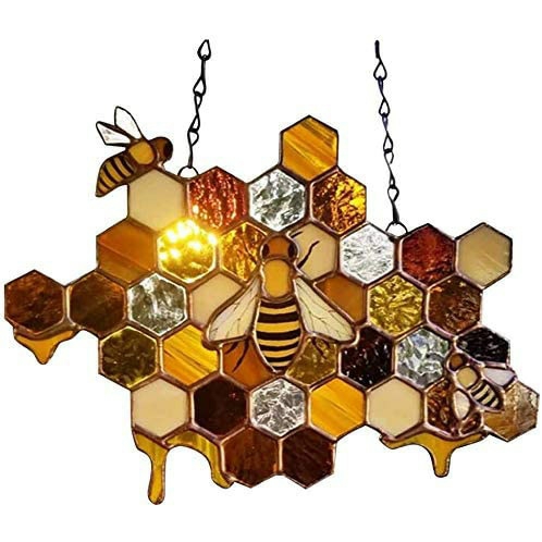 Queen & Bee Protect Honey Suncatcher Honey Bee Mosaic Handmade Home Decoration Wall Art  |  Writing Material Writing Material Writing Material