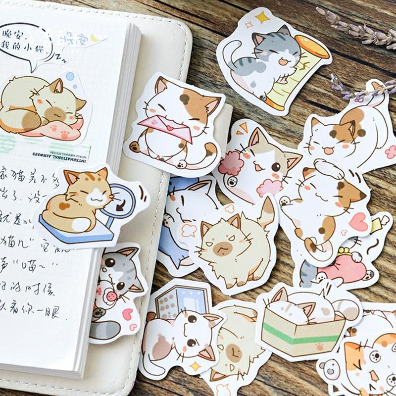 Set Of 45 Cartoon Cat Sticker My Cat Scrapbooking Decal Pack Cute Adhesive Decor Collection For Diy Album Diary New  |  Writing Material Writing Material Writing Material