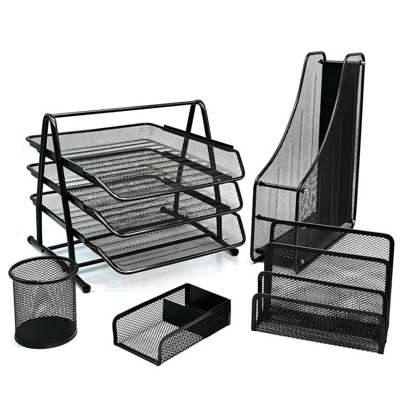 Set Of 5 Office Accessories Metal Mesh 3-Tier Document Tray A4 Paper Office Document File Office Organizer Set  |  Files & Folders Files & Folders Files & Folders