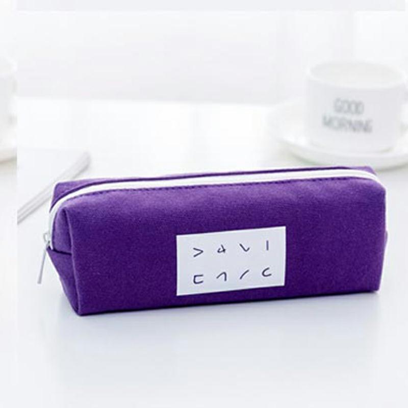 Simple Canvas Pencil Case For Student Large Capacity Makeup Brush Pen Organizer For Office 4.517.56Cm Zipper Closure Purple  |  Desk Supplies Desk Supplies Desk Supplies