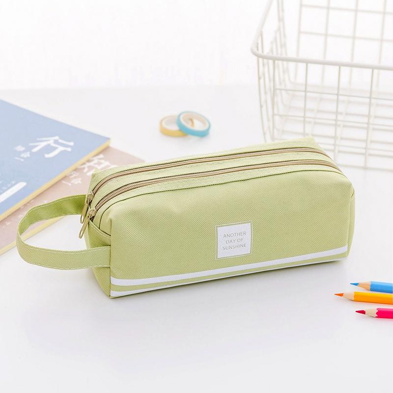 Simple Creative Two Layers Pencil Case Large Capacity Multiple Styles Canvas Material For Boys And Girls Matcha Green  |  Desk Supplies Desk Supplies Beige Gray