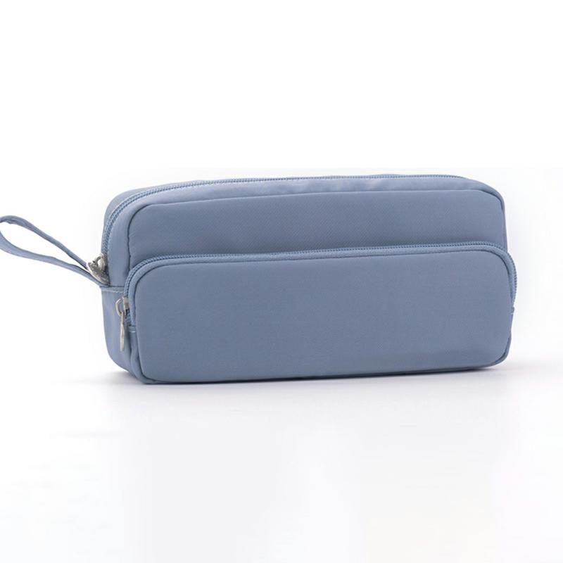 Simple Double Layer Pencil Case Large Capacity Stationery Storage Bag For Girls Grey Blue  |  Desk Supplies Desk Supplies Black