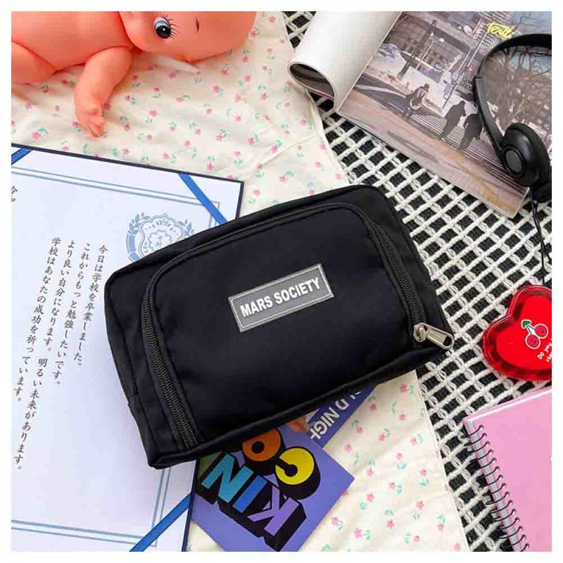 Small Freshs Net Bag Storage Bag Multifunctional Pencil Bag For Girls Black  |  Desk Supplies Desk Supplies Black