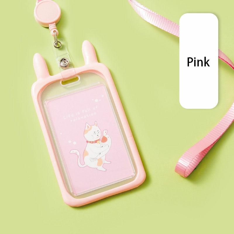 Student Id Card Holder With Retractable Lanyard Waterproof Vertical Silicone Card Case For Teens Boys Girls Pink  |  Desk Supplies Desk Supplies Desk Supplies