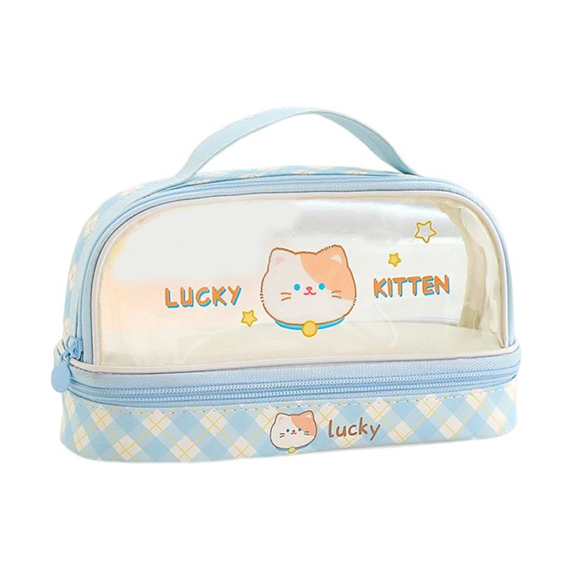 Students Large Capacity Pencil Case Cute Cartoon Transparent Pencil Bag  School Student Supplies No Stickers,Cat  |  Desk Supplies Desk Supplies Bunny Rabbit