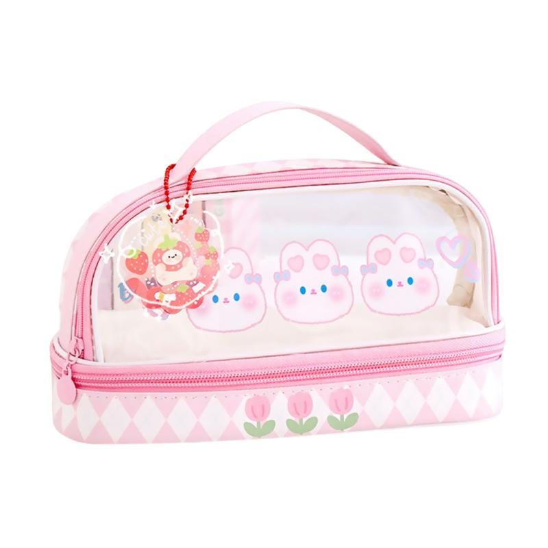 Students Large Capacity Pencil Case Cute Cartoon Transparent Pencil Bag  School Student Supplies Send Stickers,Bunny Rabbit  |  Desk Supplies Desk Supplies Bunny Rabbit