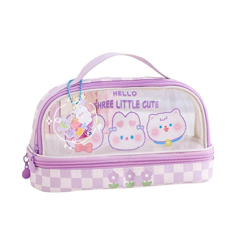 Students Large Capacity Pencil Case Cute Cartoon Transparent Pencil Bag  School Student Supplies Send Stickers,Hello Rabbit  |  Desk Supplies Desk Supplies Bunny Rabbit