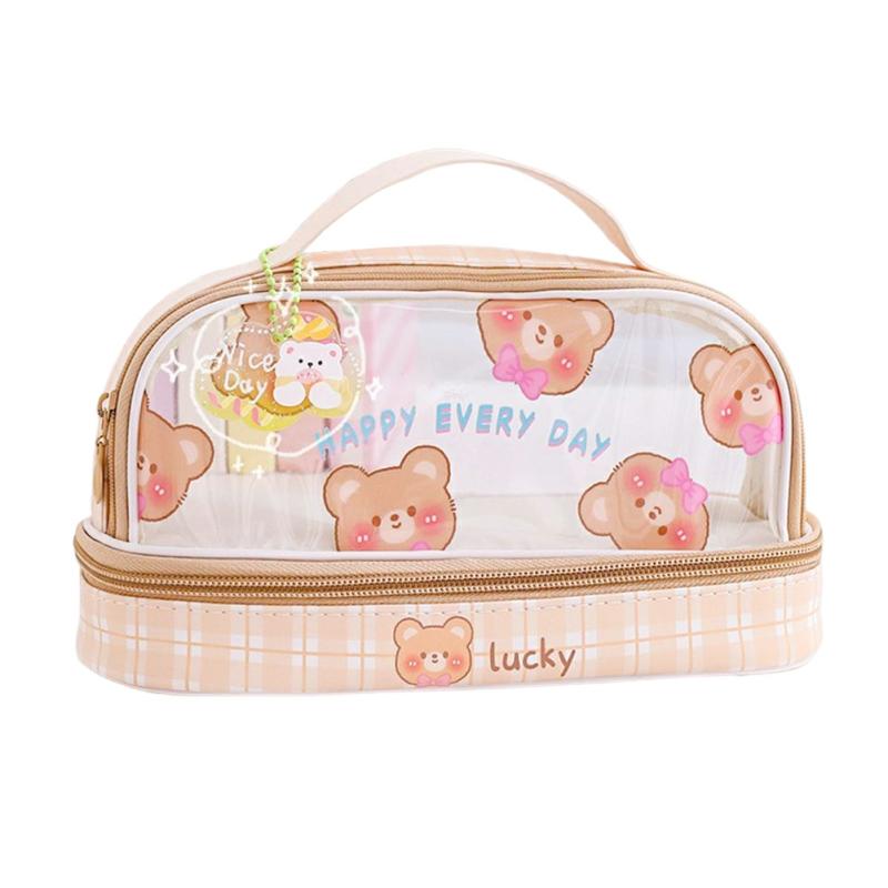 Students Large Capacity Pencil Case Cute Cartoon Transparent Pencil Bag  School Student Supplies Send Stickers,The Bear  |  Desk Supplies Desk Supplies Bunny Rabbit