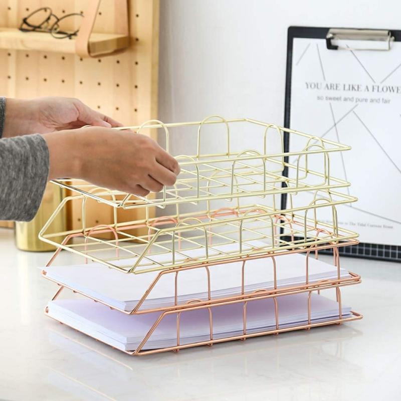 Support Full Inspection 550-97D 2019 Newest Wire Metal Desk Tray Stackable Letter File Organizer Storage Basket (Rose Gold)  |  Files & Folders Files & Folders Files & Folders