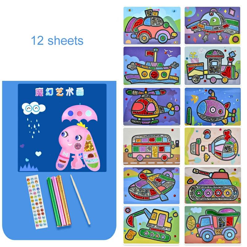 Transfer Sticker Set Shining Mosaic Sticker Painting Art Sticky Diy Handmade Arts Crafts For Kids 12Pcs Experience Version  |  Art & Crafts Art & Crafts 12PCS Experience Version