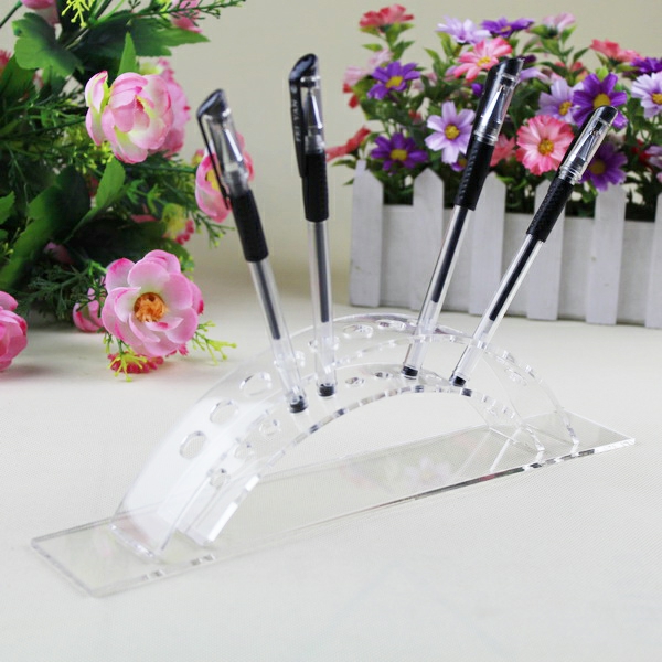 Transparent Acrylic Pen Stand Curved 12 Slots Pencil Holder For Home Office  |  Desk Supplies Desk Supplies Desk Supplies