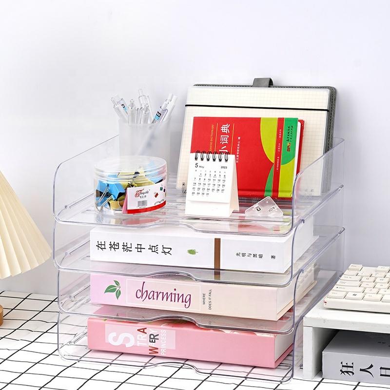 Transparent Office Stackable Desk Organizer Desktop Storage Box File  Tray Display Book  Magazine Holder  |  Files & Folders Files & Folders Files & Folders