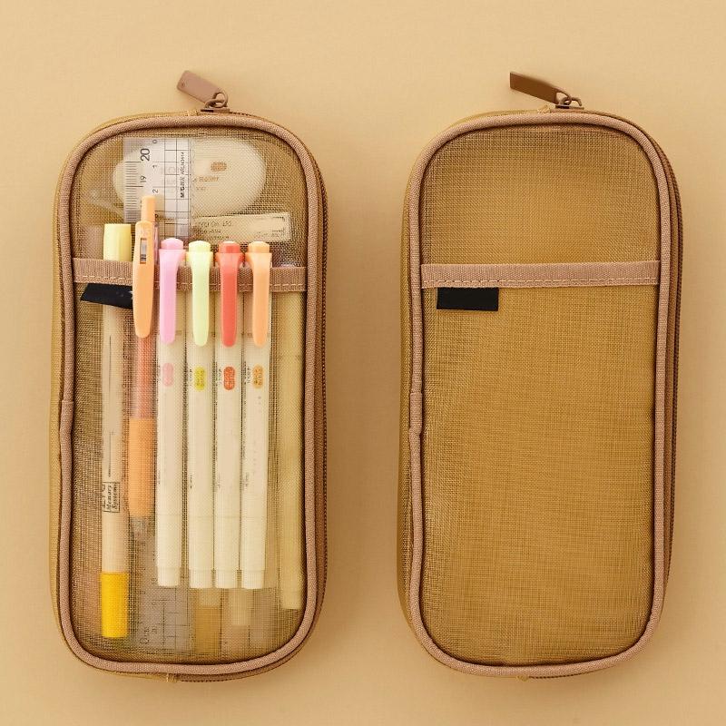 Transparent Pencil Case Multifunctional Stationery Bag Organizer Stationery Pencil Pouch For School Office Stuff Net Yarn Paragraph,Khaki  |  Desk Supplies Desk Supplies Black Wihte