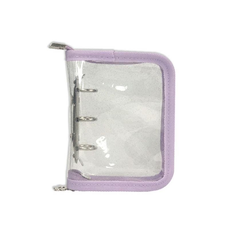 Transparent Pvc Notebook Cover With 6-Hole Metal Clip & Zipper Soft Shell Loose-Leaf Portable Mini Book Planner Hibiscus Purple  |  Writing Material Writing Material Black