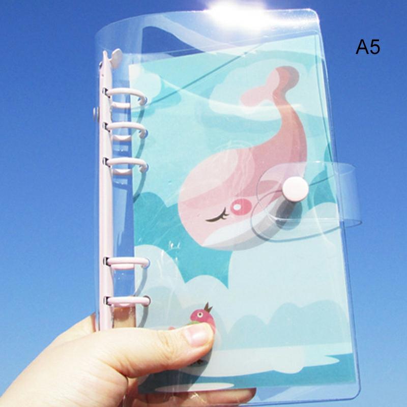 Transparent Pvc Notebook Cover With 6-Holes Metal Clip Soft Shell Loose-Leaf Macaron Book Planner Diy Notebook Cover Rose White,A5  |  Writing Material Writing Material Rose White