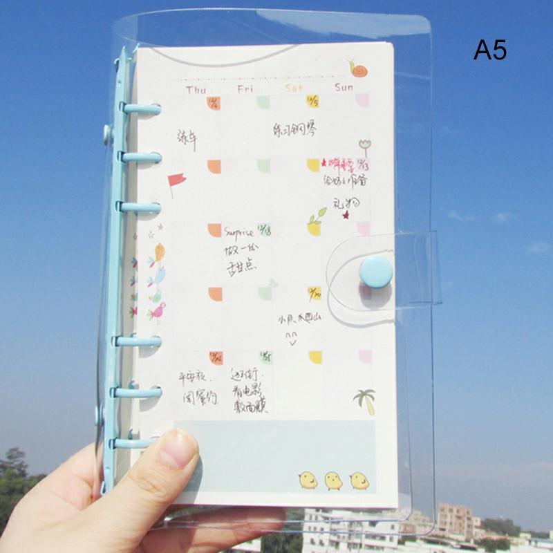 Transparent Pvc Notebook Cover With 6-Holes Metal Clip Soft Shell Loose-Leaf Macaron Book Planner Diy Notebook Cover Sky Blue,A5  |  Writing Material Writing Material Rose White