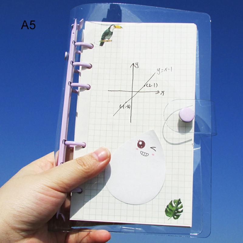 Transparent Pvc Notebook Cover With 6-Holes Metal Clip Soft Shell Loose-Leaf Macaron Book Planner Diy Notebook Cover Taro Purple,A5  |  Writing Material Writing Material Rose White