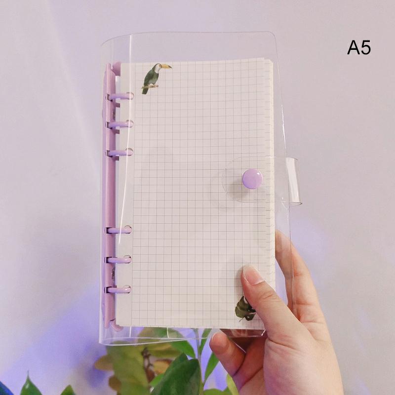 Transparent Pvc Notebook Cover With 6-Holes Metal Clip Soft Shell Loose-Leaf Macaron Book Planner Diy Notebook Cover The Cherry Blossom Powder,A5  |  Writing Material Writing Material Rose White